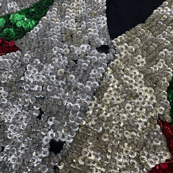 Vintage Sequin Vest Christmas Red Poinsettia 1990s Fashion Fantasy Large Kitschy - Picture 6 of 9